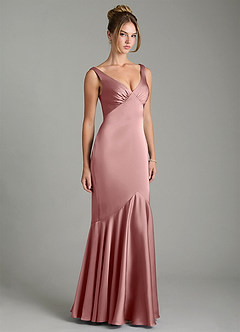 Azazie Alena Bridesmaid Dresses Dusty Rose Mermaid Pleated Stretch Satin Dress image4