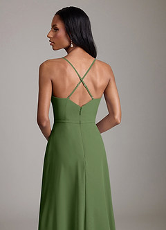 Azazie Naeem Bridesmaid Dresses Olive A-Line V-Neck Ruffle Chiffon Dress image7