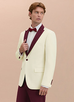 front Adrian Burgundy Shawl Lapel Structured Stretch Tuxedo Suit