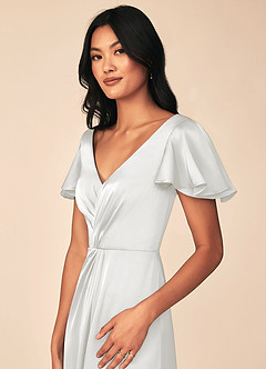 Azazie Soren Bridesmaid Dresses White A-Line Pleated Stretch Satin Dress image7