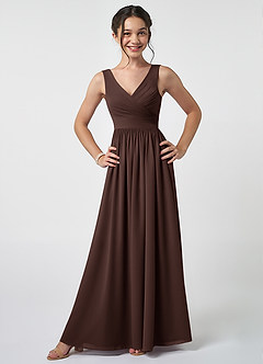 Azazie Keyla Junior Ganache A-Line Pleated Chiffon Dress image1