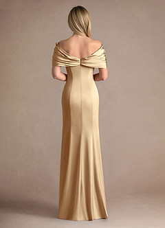 Azazie Auberdeen Mother of the Bride Dresses Champagne Mermaid Pleated Stretch Satin Dress image3