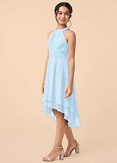 Azazie Linna Junior Sky Blue A-Line Pleated Chiffon Dress image3