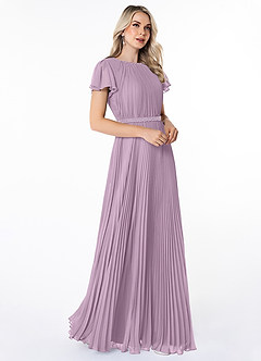 Azazie Kara Modest Bridesmaid Dresses A-Line Pleated Chiffon Floor-Length Dress image3