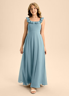 Azazie Callie Junior Abito A-Line in Chiffon Increspato Blu Lunatico image4