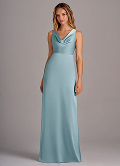 Azazie Wrenlee Bridesmaid Dresses Moody Blue A-Line Stretch Satin Dress image4