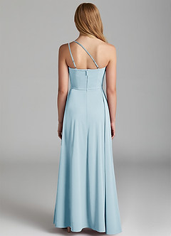 Azazie Maron Junior Sky Blue A-Line Pleated Stretch Satin Dress image4