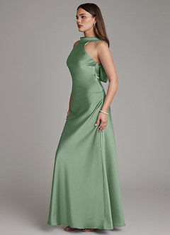 Azazie Dimitra Bridesmaid Dresses Matcha A-Line Pleated Stretch Satin Dress image5