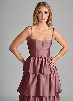 Azazie Faye Bridesmaid Dresses Vintage Mauve A-Line Ruched Stretch Satin Dress image2