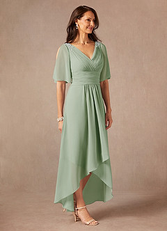 Azazie Pascual Mother of the Bride Dresses Dusty Sage A-Line Pleated Chiffon Dress image5