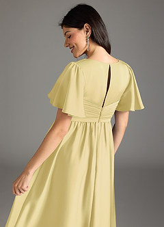 Azazie Verna Gravid brudtärna klänningar Klänning A-Line Ruched Golvlängd Stretch Satin image8