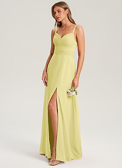 Azazie Terese Bridesmaid Dresses Lemon Sorbet A-Line Pleated Chiffon Dress image7