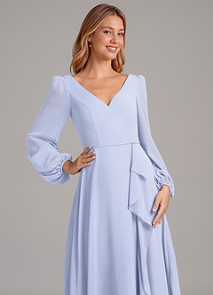 Azazie Simone 신부 들러리 드레스 A라인 긴팔 쉬폰 바닥 길이 드레스 image7