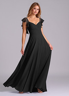 Azazie Leilani Bridesmaid Dresses Black A-Line Pleated Chiffon Dress image3