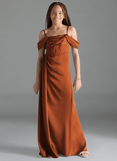 Azazie Amyra Junior Vestido de Canela de Satén Elástico de Recto con Vestidos sin tirantes image1