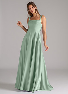 Azazie Shaude Bridesmaid Dresses Agave A-Line Pleated Stretch Satin Dress image5