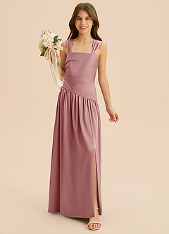 Azazie Dotty Junior Dusty Rose A-Line Pleated Stretch Satin Dress image4