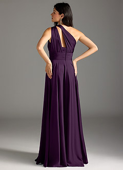Azazie Charlize Robes de demoiselle d'honneur Robe Trapèze en Satin extensible Ue épaule Grain De Raisin image6