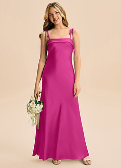 Azazie Willa Junior Vestido de Fucsia de Satén Elástico de Corte Sirena con Lazo image4