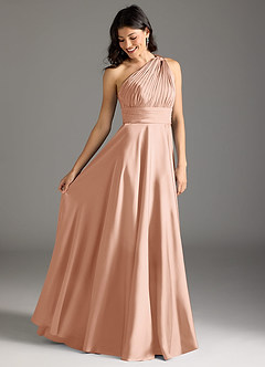 Azazie Charlize Robes de demoiselle d'honneur Robe Trapèze en Satin extensible Ue épaule Or Rose image2