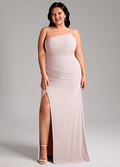 Azazie Eren Bridesmaid Dresses Blushing Pink Sheath One Shoulder Chiffon Dress image10