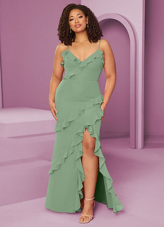 Barbie ♥ Azazie Jurken voor bruidsmeisjes Jurk van Chiffon met Kolom Matcha image9