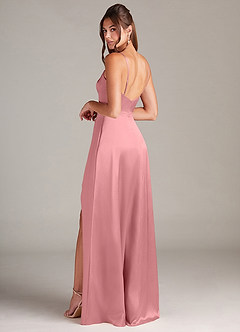 Azazie Sarella Brautjungfernkleider A-Linie mit Taschen Metallischer Satin Kleid Rosettenrosa image4