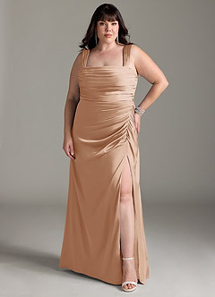 Azazie Jesaphine 신부 들러리 드레스 쉬스 절하다 스트레치 새틴 바닥 길이 드레스 image8