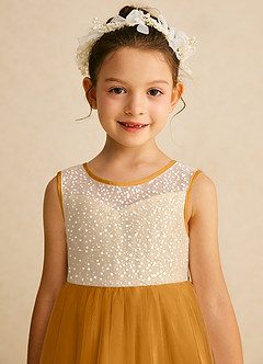 Azazie Tay Flower Girl Dresses Butterscotch A-Line Sequins Tulle Dress image7
