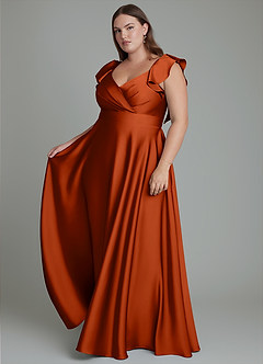 Azazie Leilani Robes de demoiselle d'honneur Robe Trapèze en Satin extensible Drapé Paprika image13