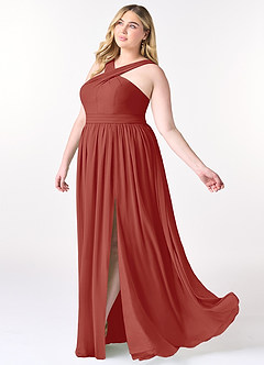 Azazie Elvira Bridesmaid Dresses Terracotta A-Line Pleated Chiffon Dress image9