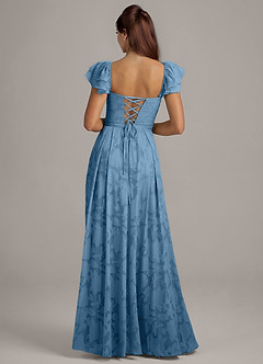 Azazie Aricella Bridesmaid Dresses Steel Blue A-Line Corset Floral Burnout Dress image5