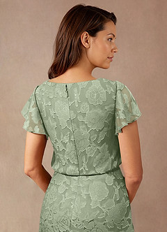 Azazie Lehi Mother of the Bride Dresses Dusty Sage A-Line Boatneck Floral Burnout Dress image7