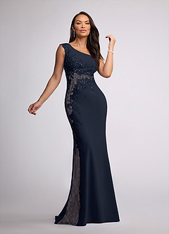 Azazie Juliane Mother of the Bride Dresses Dark Navy Mermaid Sequins Lace Dress image1