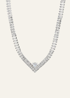 front Pointed Collar Crystal Tennis Necklace and Earrings Jewelry Set