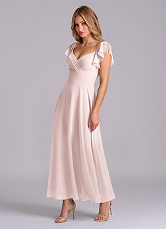 Azazie Leilani Bridesmaid Dresses Blushing Pink A-Line Ruched Chiffon Dress image4
