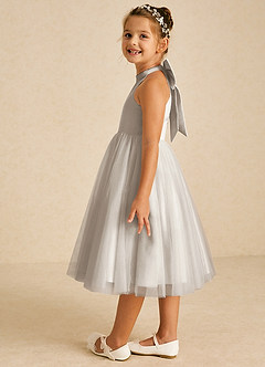 Azazie Dora Flower Girl Dresses Frost A-Line Bow Tulle Dress image4