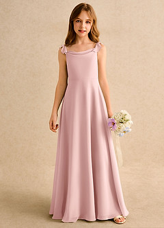 Azazie Puppy Girls Formal Robe Demoiselle D'honneur Fillette Robe Trapèze en Mousseline de soie Plissée Rose Poudré image5