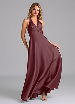 Azazie Tessie Bridesmaid Dresses Sangria A-Line Pleated Stretch Satin Dress image3