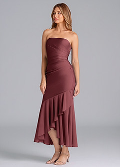 Azazie Danie Bridesmaid Dresses Merlot Sheath Strapless Chiffon Dress image4