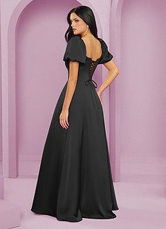 Barbie ♥ Azazie Bridesmaid Dresses Black A-Line Ruched Stretch Satin Dress image2