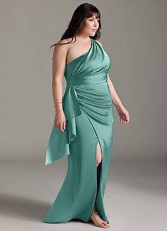 Azazie Maive Robes de demoiselle d'honneur Robe Fourreau en Satin extensible Rayé Aqua image8