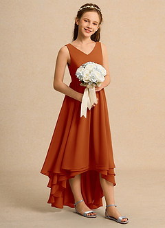 Azazie Kitten Junior Formal Jurken voor bloemenmeisjes A-Lijn Jurk van Chiffon Paprika image3