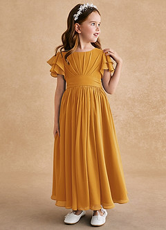 Azazie Ali Flower Girl Dresses Butterscotch A-Line Pleated Chiffon Dress image4
