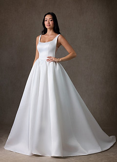 Azazie Skylin At-home Try On Dresses Diamond White Ball-Gown with Pockets Satin Dress image6