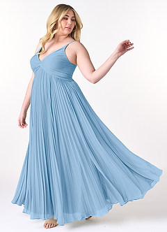 Azazie Raychelle Vestidos de madrinha de casamento Vestido Pó Azul de Chiffon de Linha A com Plissado image10