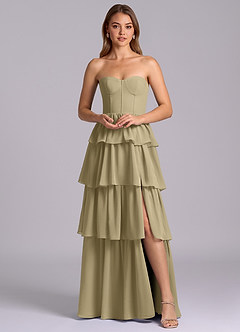 Azazie Faye Robes de demoiselle d'honneur Robe Trapèze en Mousseline de soie Encolure en Forme de Cœur Vert Mousse image6