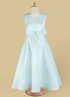 Azazie Lindy Flower Girl Dresses Sea Glass A-Line Pleated Matte Satin Dress image13