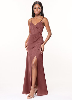 Azazie Maci Bridesmaid Dresses Amethyst A-Line V-Neck Pleated Stretch Satin Dress image3
