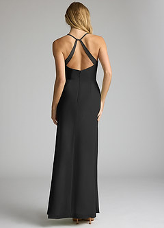 Azazie Becca Bridesmaid Dresses Black Sheath V-Neck Chiffon Dress image5